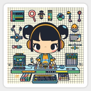 Nerd Girl with Gadgets Sticker